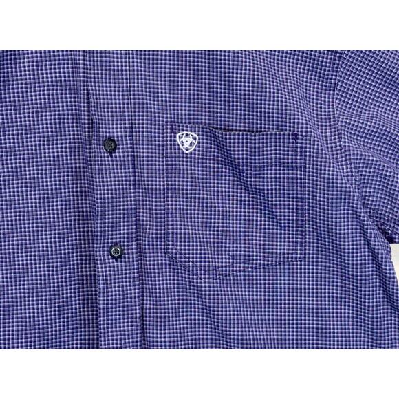 Ariat Pro Series Shirt Men's Small Blue Purple Plaid Stretch Western Button Down - Picture 9 of 14